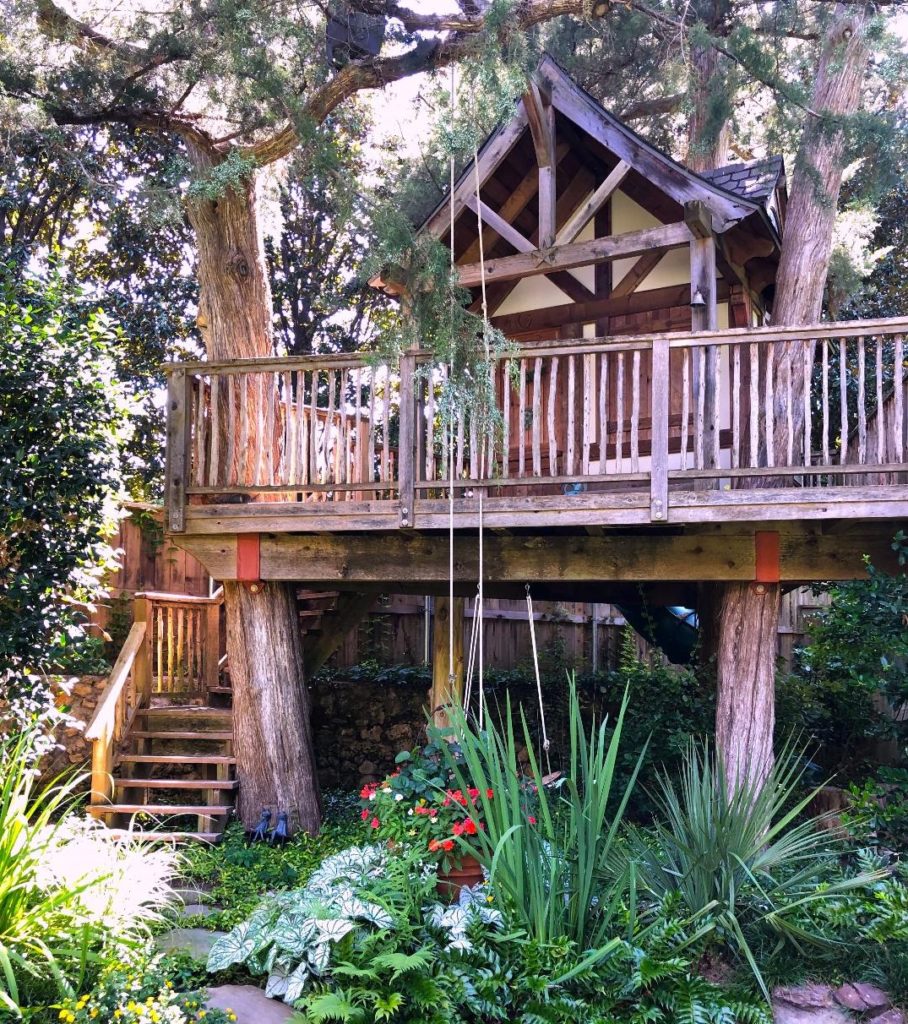A storybook garden at a Tudor style mansion.