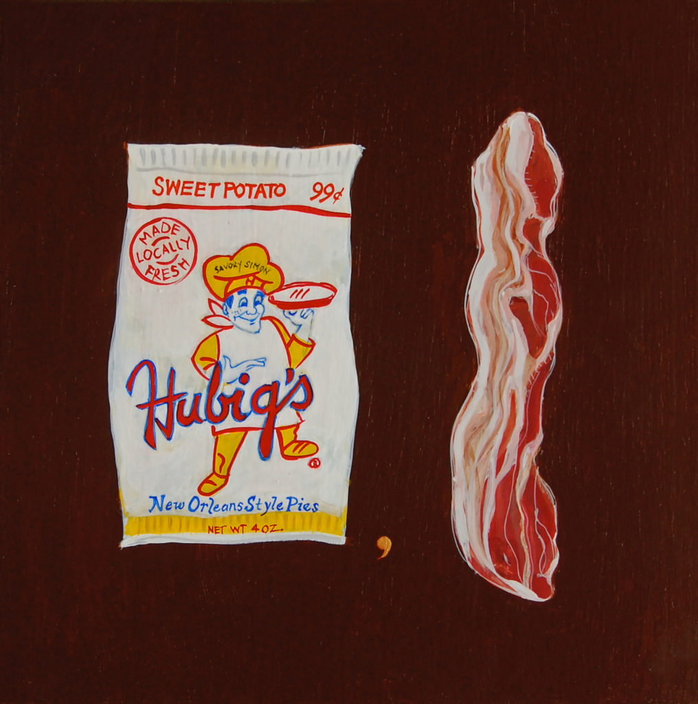 Amy C. Evans' "Dot was running late, so she threw her breakfast in her purse and headed out the door.," 2010, reflects the wit and sense of place in the artist/food historian's first ever book, a collaboration between Amy C. Evans and James Beard Award-winning cookbook author, Martha Hall Foose. 