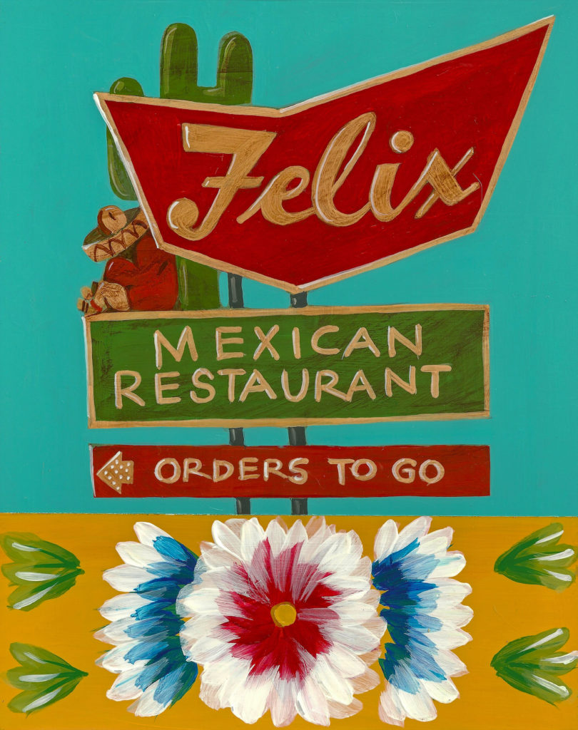 Amy C. Evans' "Clementine prayed over the queso," 2014, references the now shuttered temple of Tex-Mex, Houston's Felix Mexican Restaurant. 