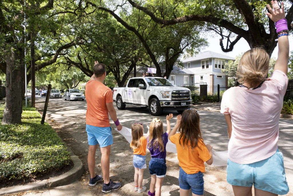 Teachers from Travis Elementary School  paraded through their Heights neighborhood. (Photo by F. Carter Smith)