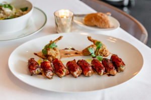 Chef Robert Del Grande’s bacon-wrapped quail breast available from The Annie Café pop-up food truck.