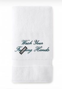 Peacock Alley’s explicit version of the Wash Your Hands towel is $25. All proceeds go to funding their mask-making efforts.