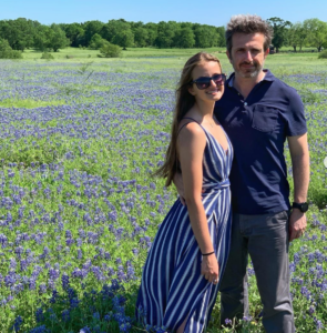 Archiect Filo Castore and his daughter in the bluebonnets.