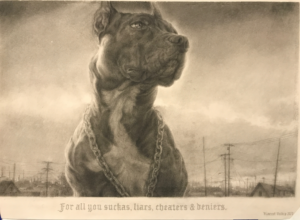 Vincent Valdez’s “deniers,” 2020, at Matthew Brown Los Angeles. Available: $6,000.