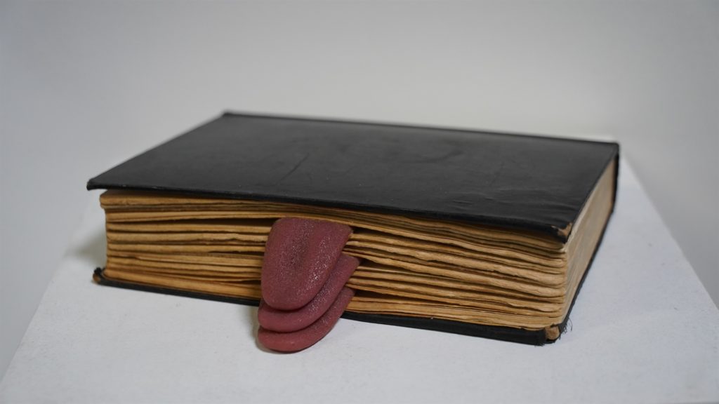 Jeff Gibbon's "Book with Three Tongues," 2020, at Conduit Gallery. Available: $2,000. 