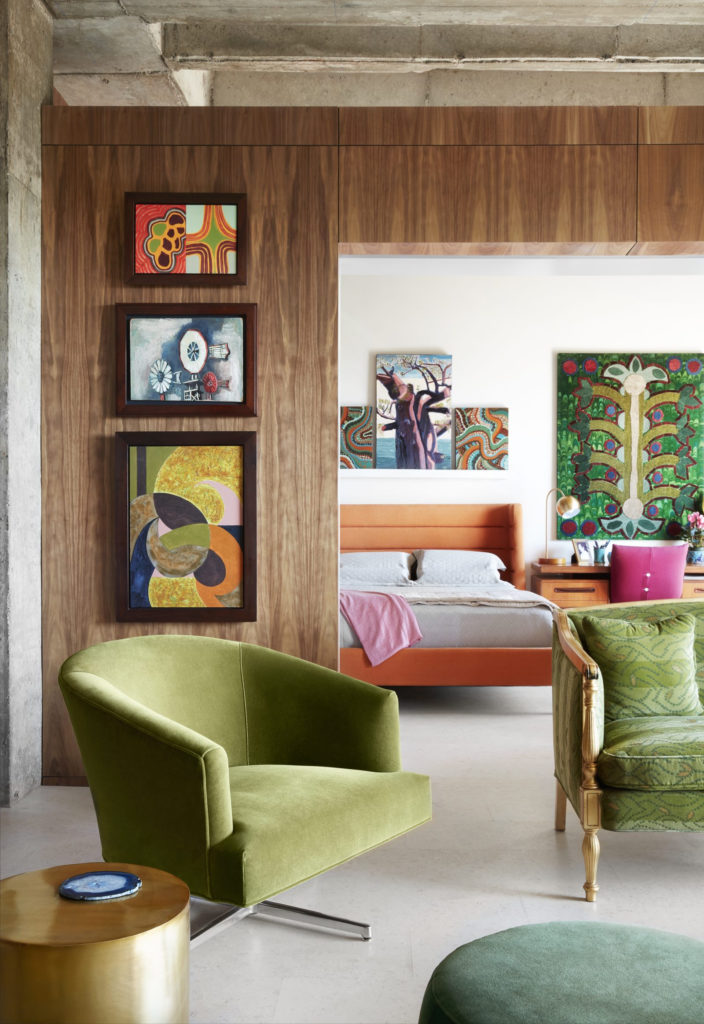 Texas artist Pam Nelson  (photo by Lisa Petrole) painted the balcony of her Turtle Creek high-rise with silver metallic paint, referencing the building's architect, George Dahl. 