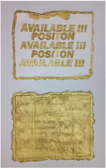 Among the top lots in the CAMH's 2020 Art Auction: Nari Ward's "Available!!! Positon; Can i trust you?," 2018, is formed from pigmented cast cotton pulp. The Jamaican-born, New York-based artist was presented last fall in his first museum survey in Texas at the CAMH, "Nari Ward: We the People." (Courtesy the artist and Lehmann Maupin, New York, Hong Kong, and Seoul)