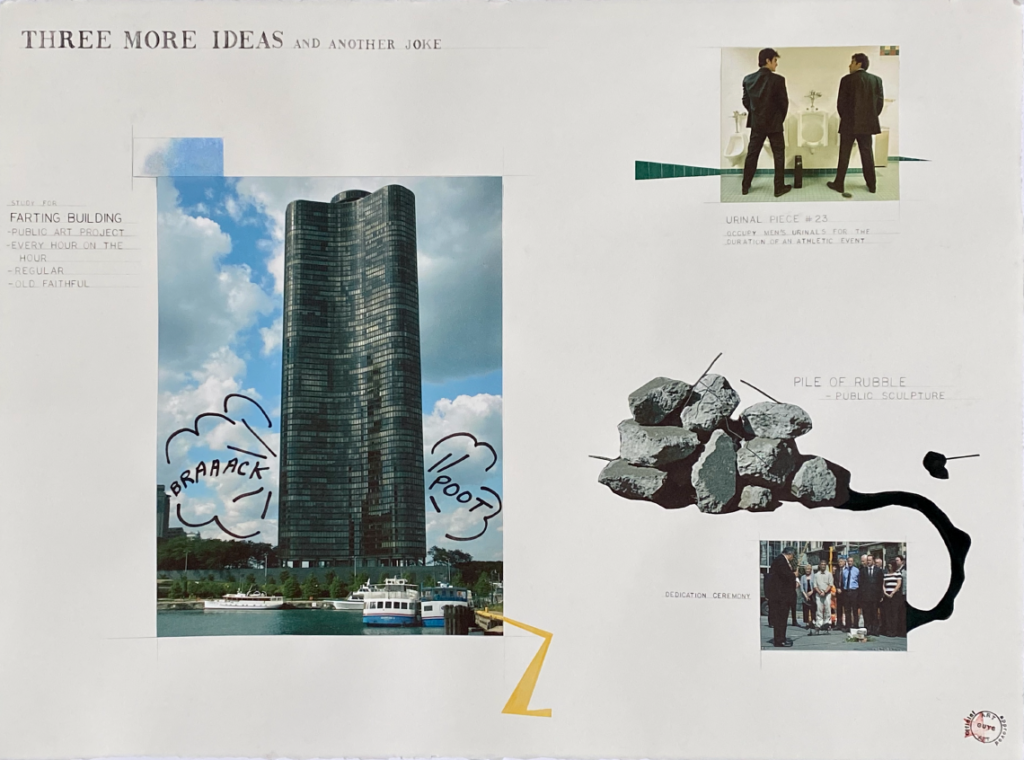 The Art Guys' 1995 survey at the CAMH, "The Art Guys: Think Twice 1983-1995," marked a high mark in Houston art history. The dynamic duo, Jack Massing and the late Michael Galbreth, created work informed by a Dada/Fluxus sense of humor. Up for auction acquisition, "Three More Ideas (and another joke), from 101 of the World’s Greatest Sculpture Proposals," 2012. (Courtesy the artists) 