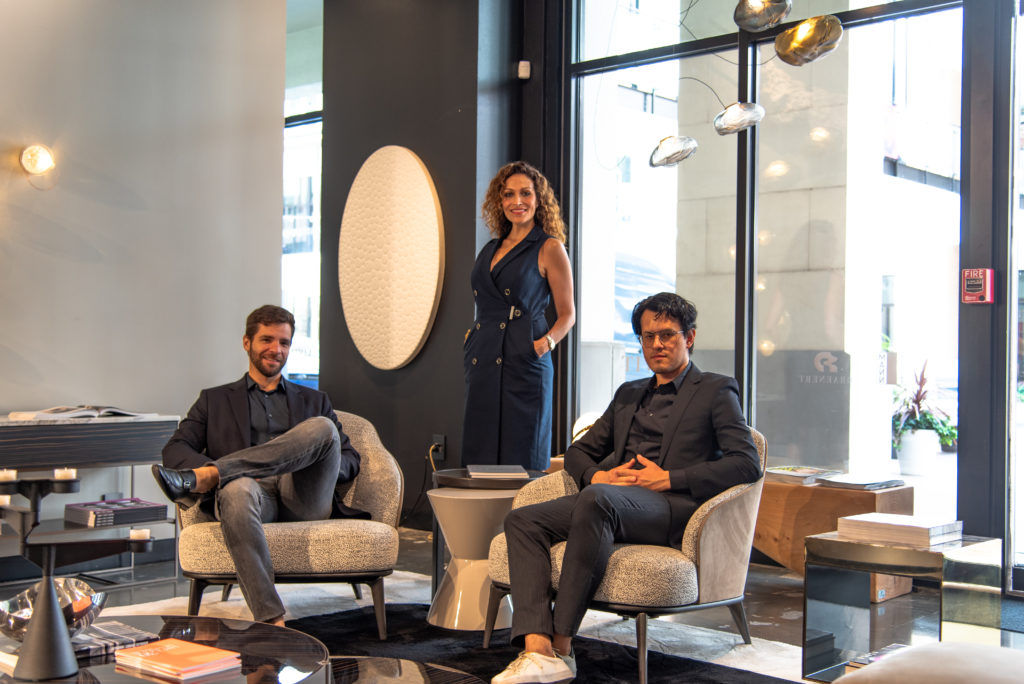 At CAM Studio, Roger Leal Martinier, Carla Muñoz, and Eduardo Portillo with Joe Mancuso’s "Waterlilies," 2011 (Photo by Krzysztof Kwiatkowski)