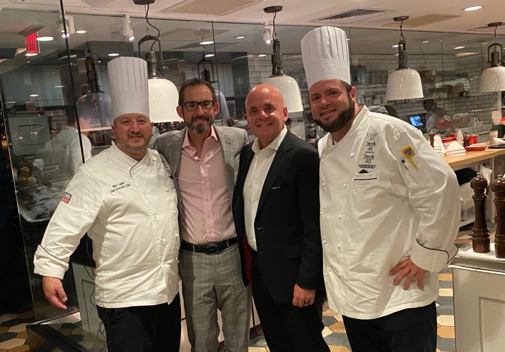 Steak 48 Chef Marc Lupino, owner Jeff Mastro, brand senior vice president Oliver Badgio, Steak 48 Executive Chef Jeff Taylor in Houston for the reopening after the pandemic-induced closure (Photo by Shelby Hodge)