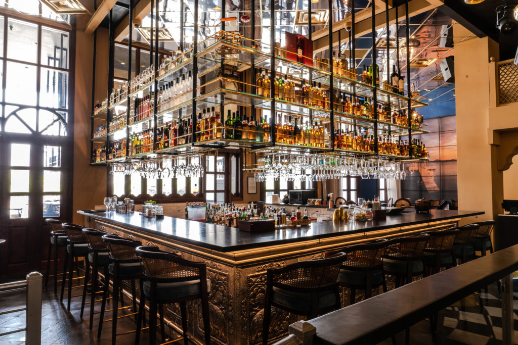 Detail of the Musaafer bar where mixologist Himanshu Desai creates intriguing cocktails. (Photo by Michael Anthony)