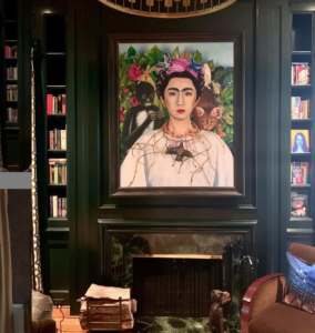 This work by Yasumasa Morimura is one of the most asked about pieces of art in our home. Here is An Inner Dialogue With Frida Kahlo (Collar of Thorns), 2001, digital print on canvas.