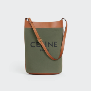 Celine medium soft bucket bag in textile, $1,300, at the Celine boutique, celine.com
