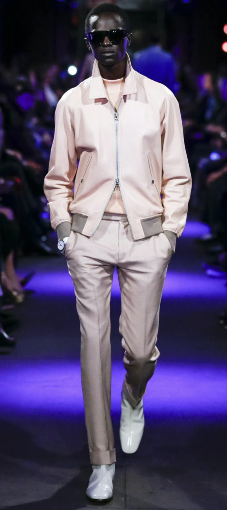 A look from the Spring/Summer 2020 Tom Ford runway with requisite sunglasses.