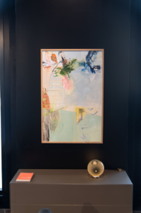 French-born, Texas-based painter Agnes Bourely’s watercolor “Desires Are On Land, ” 2019, dialogues with CAM Studio’s avant-garde design. (Photo by Krzysztof Kwiatkowski) 