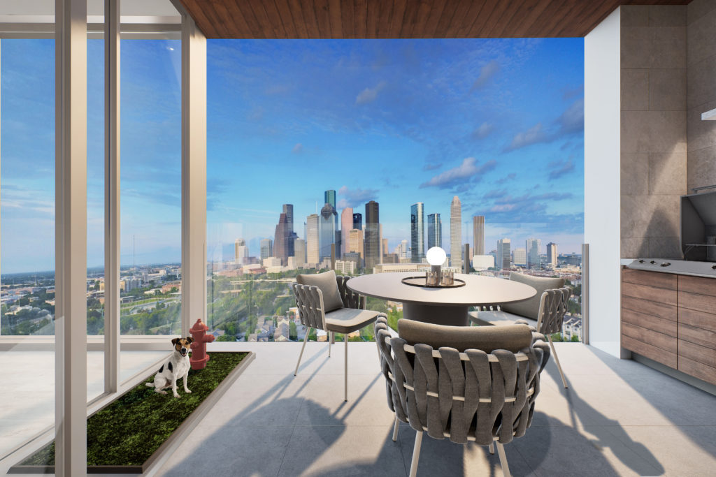 While Buffalo Bayou is home to Houston’s largest dog park, The Allen has incorporated an innovative system to provide live grass on each home's terrace.