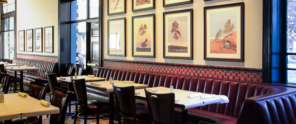 Bird Cafe dining room adorned with birds by Stuart and Scott Gentling.