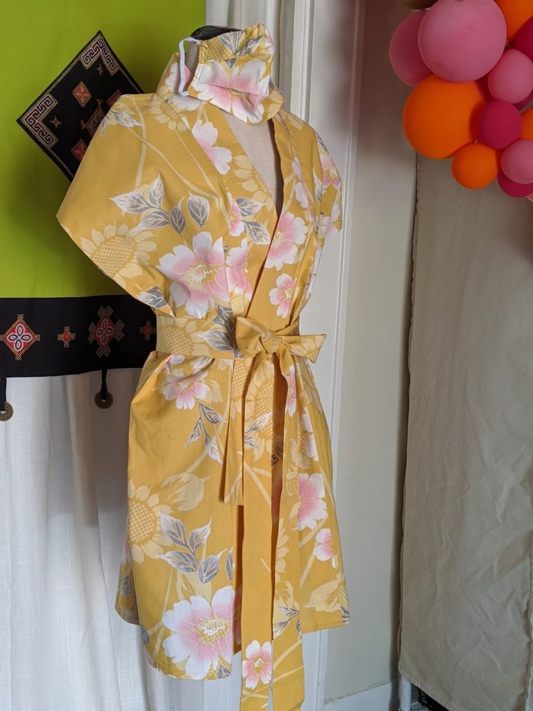 Kimono Zulu reimagined vintage sleeveless yukata with matching mask and belt