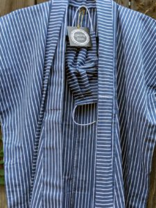 Blue reimagined sleeveless yukata with matching belt and mask from Kimono Zulu — perfect for Father’s Day gifting