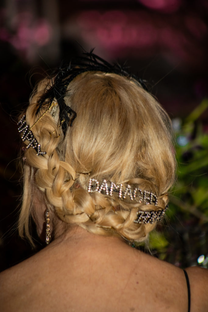 Gela Taylor sports a daunting piece of dazzling headgear.