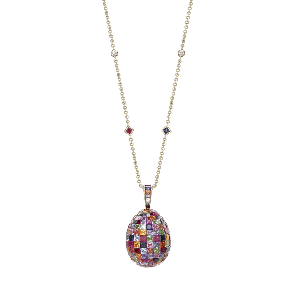 The Mosaic Multicolored Pendant features an array of sapphires, rubies and diamonds.