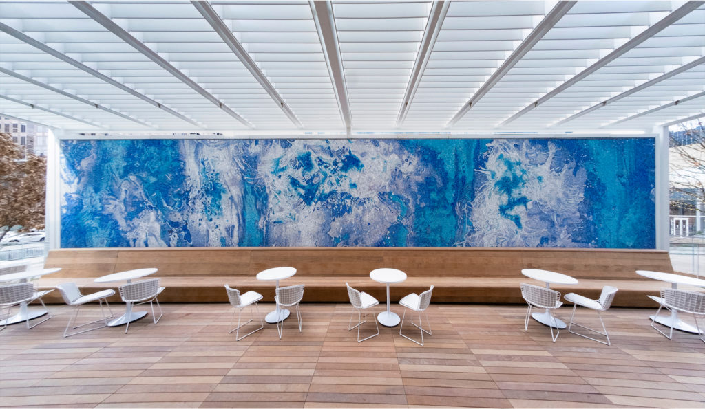 Photographer James Welling and mosaicist Stephen Miotto’s "Untitled," 2019, on the Hall Arts Hotel terrace. (Photo by Jennifer Wasserman)