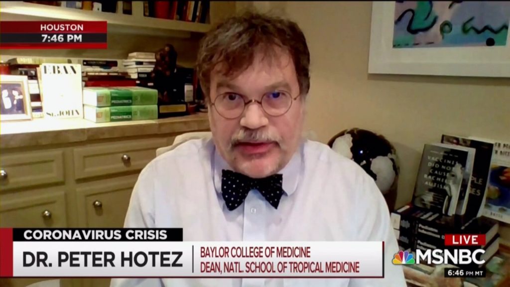 Dr. Peter Hotez appearing on MSNBC (Twitter photo)