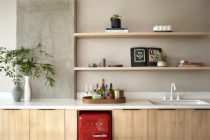 Grand Chambers kitchens are crisp, bright, and functional. Swoon achieves a laid-back elegance with humble materials such as raw concrete, as well as more refined elements including stone countertops, white oak millwork, and glossy white plumbing fixtures.