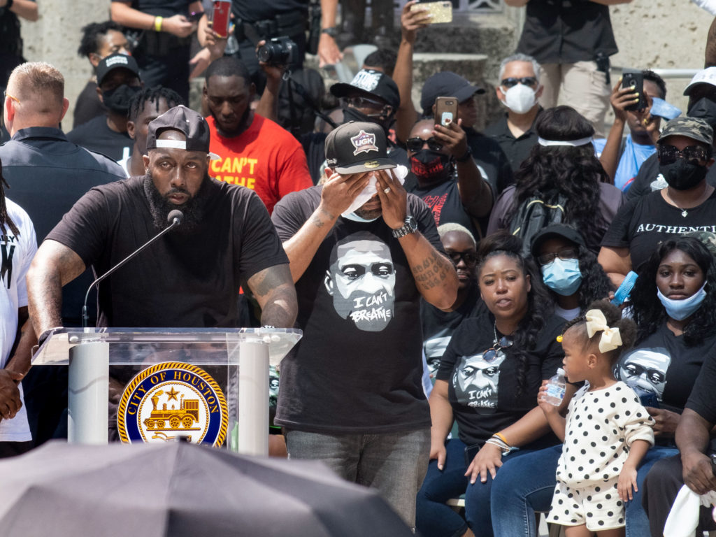 Houston rapper Trae tha Truth speaks at the Houston March For George Floyd ending at Houston City Hall, Tuesday, June 2, 2020