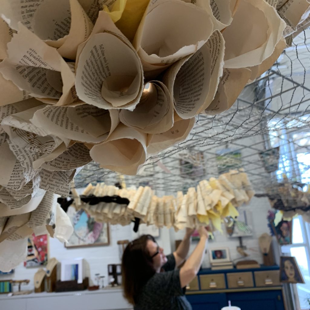 Lisa Morales shapes "The Thought Hive" installation in the studio she shares with collaborator Stacy Gresell at Winter Street (Studio C6). The immersive project opens to the public Saturday, June 13, 2020, as part of Sawyer Yards' Second Saturdays.  