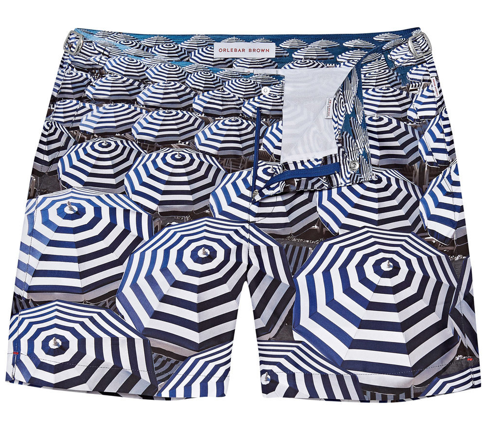 men's swimwear dallas Orlebar Brown Bulldog Jolly Brollies mid-length short, $345, at Stanley Korshak, stanleykorshak.com