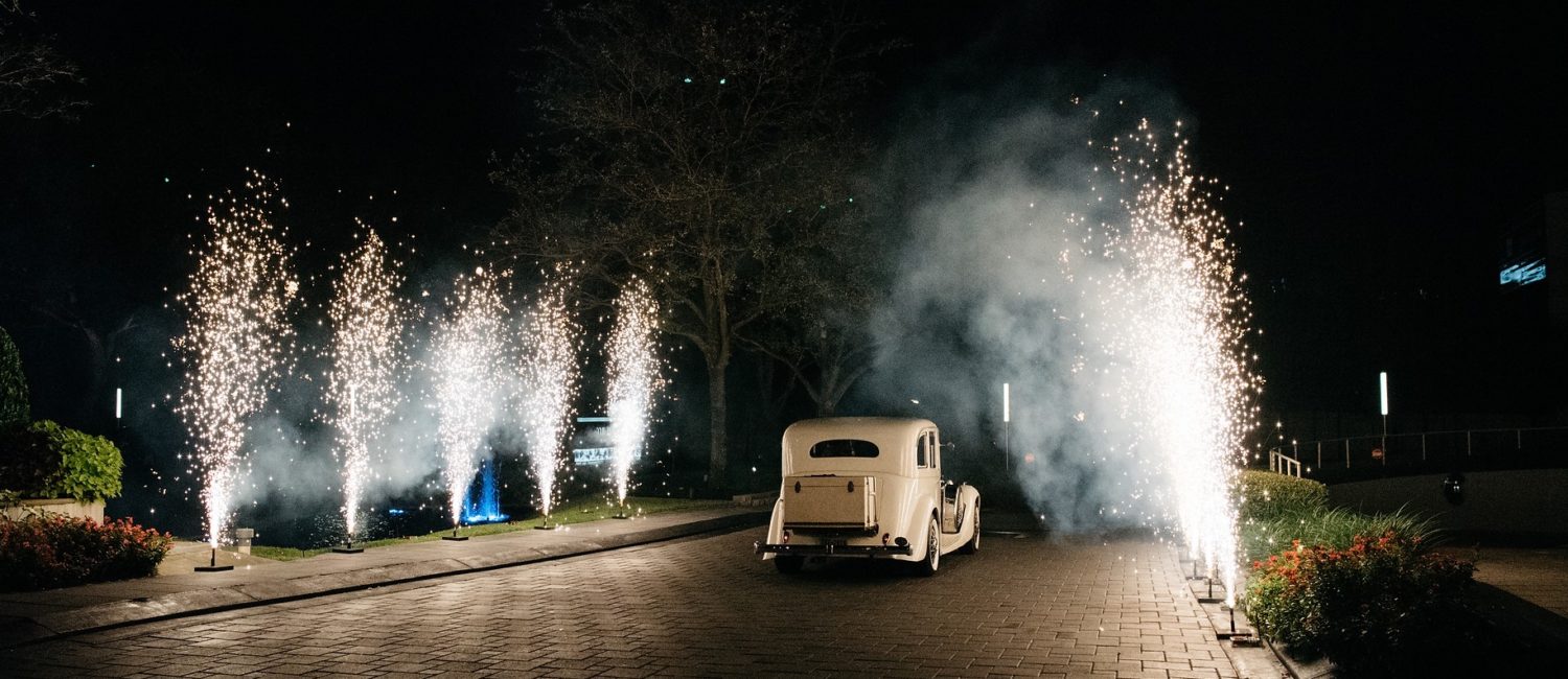 wedding departure with fireworks