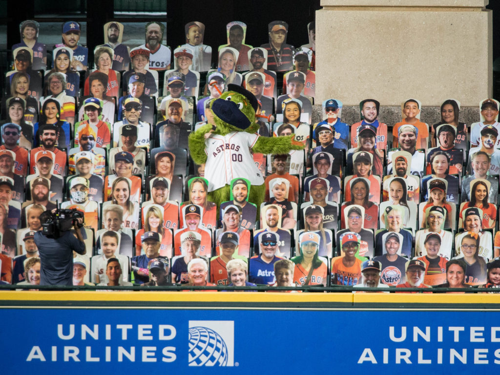 The cardboard fan cutouts in the Crawford Boxes at Minute Maid Park are quite a sight. (Photo by F. Carter Smith)