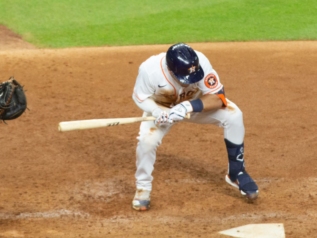 Dodgers reliever Joe Kelly almost hit Alex Bregman as well. (Photo by F. Carter Smith)