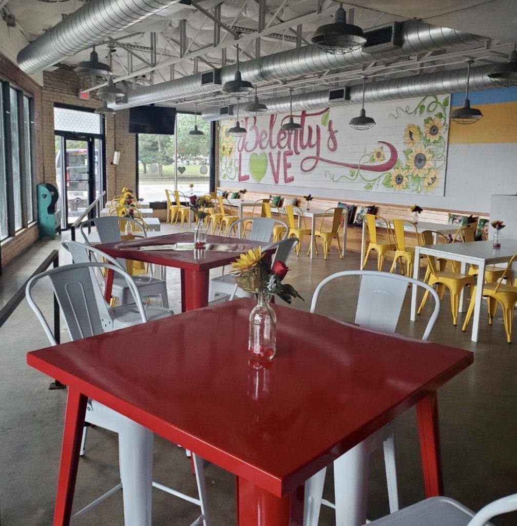 The bright interior space.