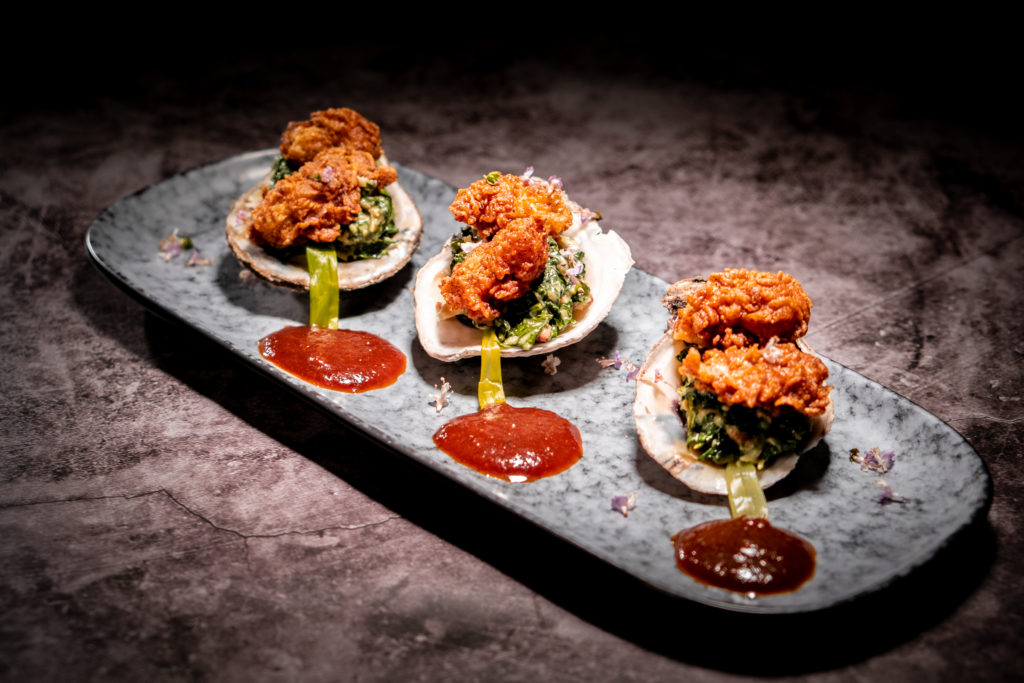 Crispy Barbequed Gulf Oysters Rockefearing