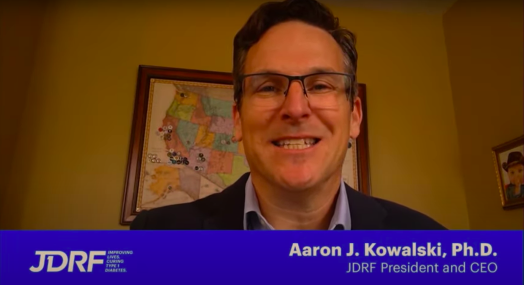 Dr. Aaron J Kowalski, JDRF President and CEO, provides opening remarks at the virtual gala.