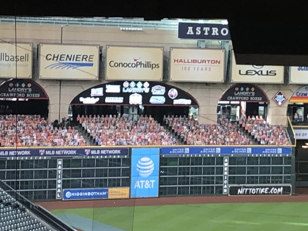 The surreal scene at Minute Maid Park for the Astros opener included cutout fans filling the Crawford Boxes. (Photo by Chris Baldwin)