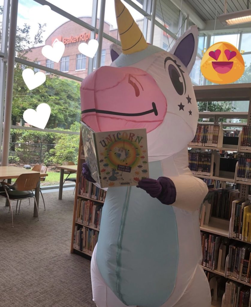 Houston Public Library posted a social-distance dance video online featuring Rory the Dinosaur and Sparkles the Unicorn, who spread awareness about COVID-19 to children.
