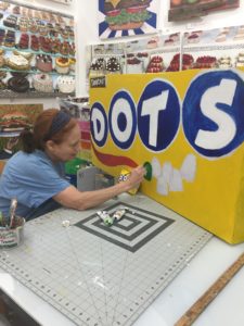 Pop is top: Diane Gelman concocts a super-size version of Dots candy in her studio at The Silos at Sawyer Yards. (Photo courtesy the artist)