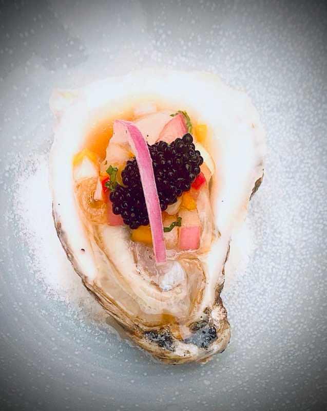 Fresh oyster with mescal mignonette sauce and caviar.