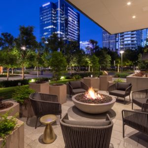 Perry’s Park District patio after sunset.