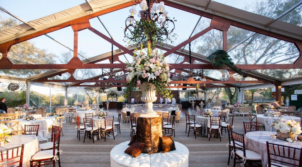 If the party tent is large enough, the social-distancing guest count can go up, at least as far as the ever-changing government regulations go. (Photo courtesy of The Events Company)