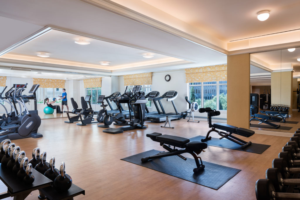 In case you need to get in a workout after an indulgent dinner, the Ritz-Carlton fitness center is fully equipped.