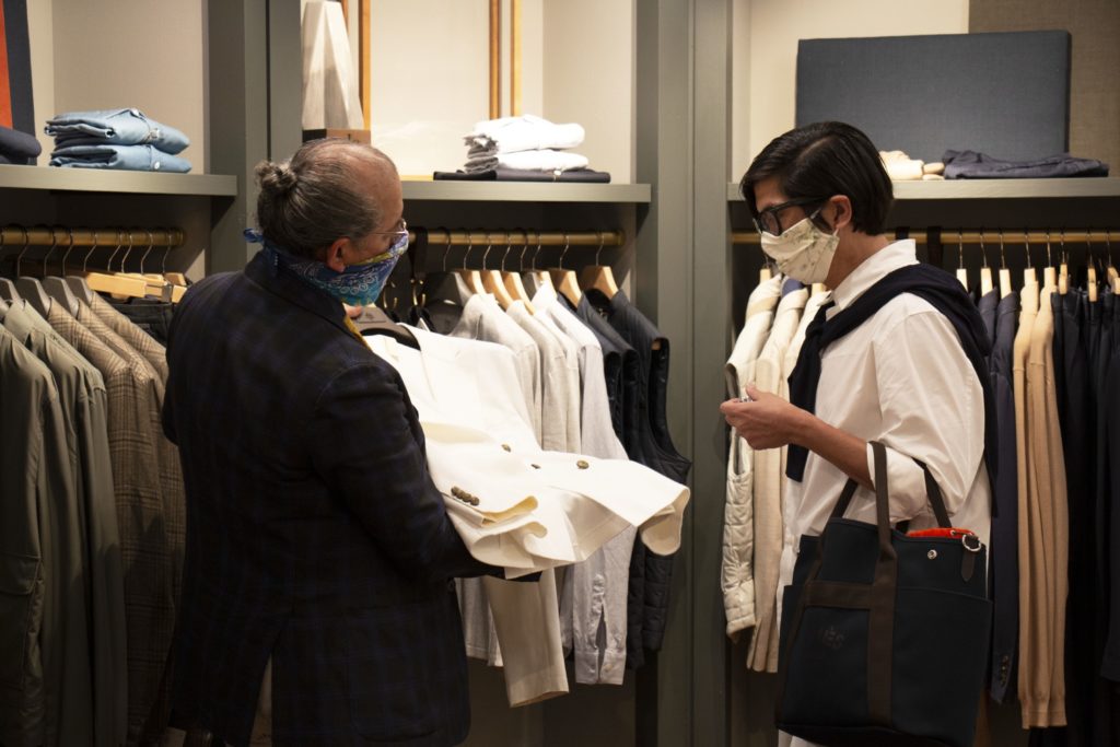 Eleventy specialist TKTK showing current jacket options. (Photo by Zachary Trubenbach)