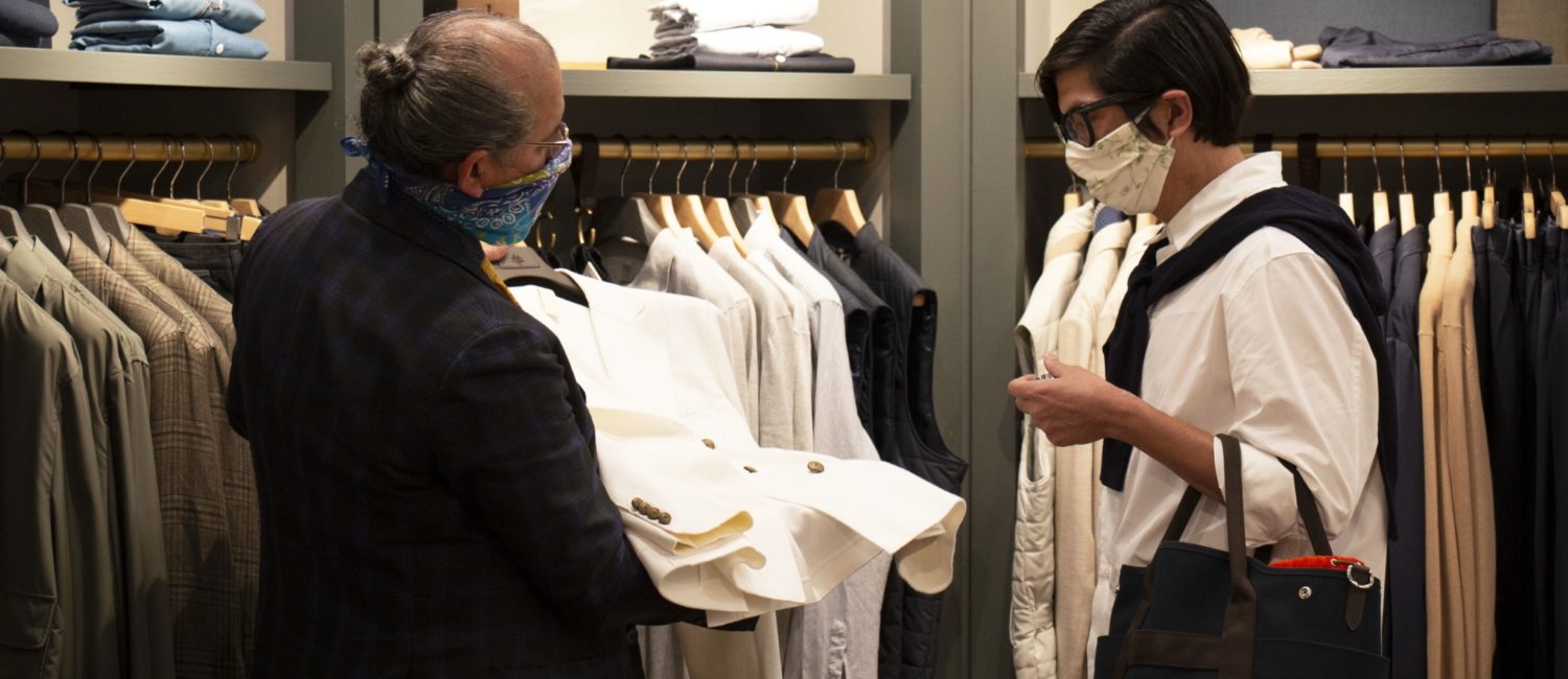 Eleventy specialist TKTK showing current jacket options. (Photo by Zachary Trubenbach)