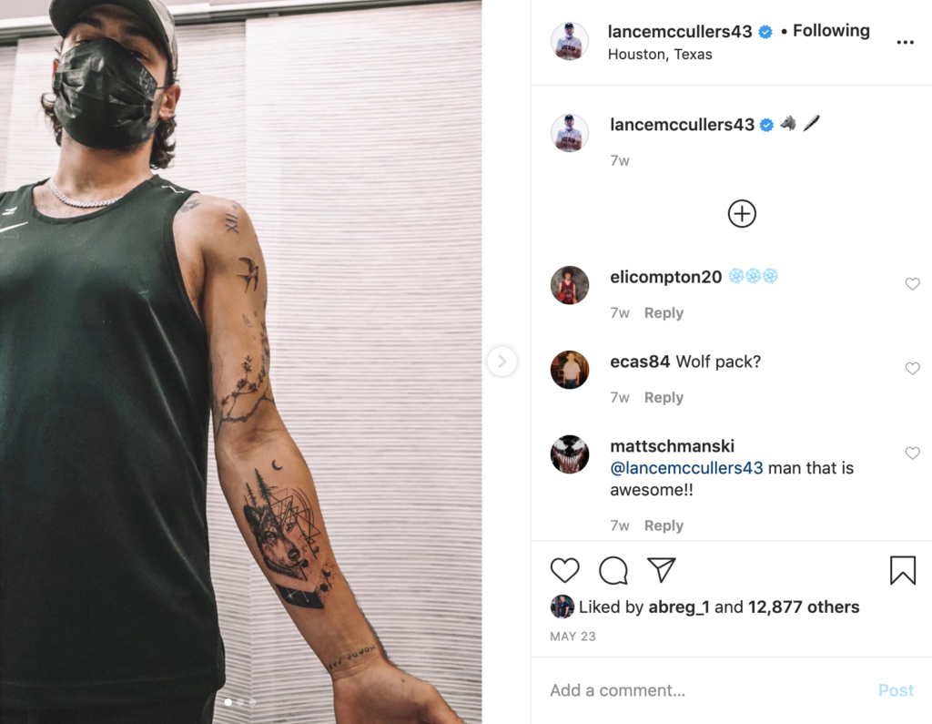 Astro Lance McCullers Jr. works out in a mask. (Instagram photo)