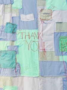 Fashion and costume designer Marcus Pontello collected scrubs from medical centers around Houston to create “Scrubs.”