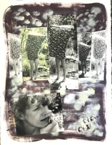 Mary Margaret Hansen’s “Contemplating the Chrysalis in Which We Sometimes Find Ourselves,” a mixed media photo collage with vintage silver gelatin prints. How often do we remain within a chrysalis, waiting to become ourselves? (Photo by Mary Margaret Hansen)
