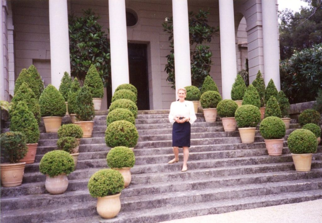 Betty Gertz on the steps of steps la Fiorentina villa in Cap Ferrat 